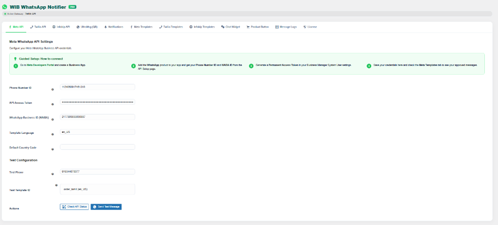 Meta WhatsApp API Settings