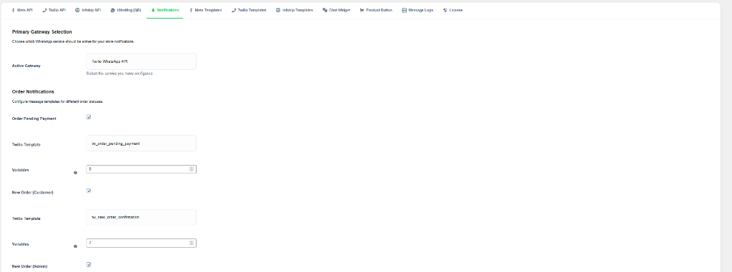 Order Notifications Configuration